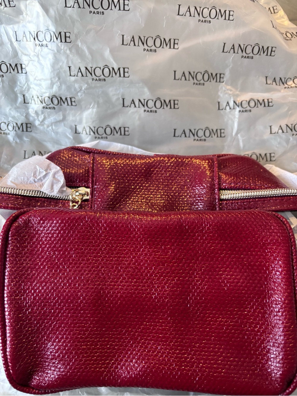 Women’s Red Textured Leather make up Bag